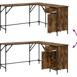 vidaXL Bureau 141x141x75 cm bewerkt hout gerookt eikenkleurig