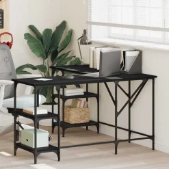 vidaXL Bureau 139x139x75 cm bewerkt hout zwart