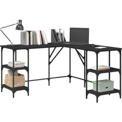 vidaXL Bureau 139x139x75 cm bewerkt hout zwart
