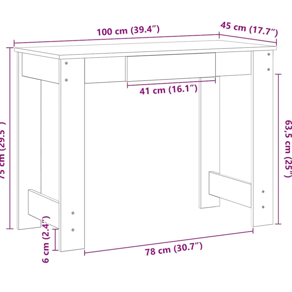vidaXL Bureau 100x45x75 cm bewerkt hout wit