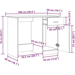 vidaXL Bureau 100x50x76 cm bewerkt hout artisanaal eikenkleur