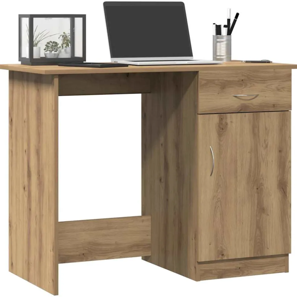 vidaXL Bureau 100x50x76 cm bewerkt hout artisanaal eikenkleur