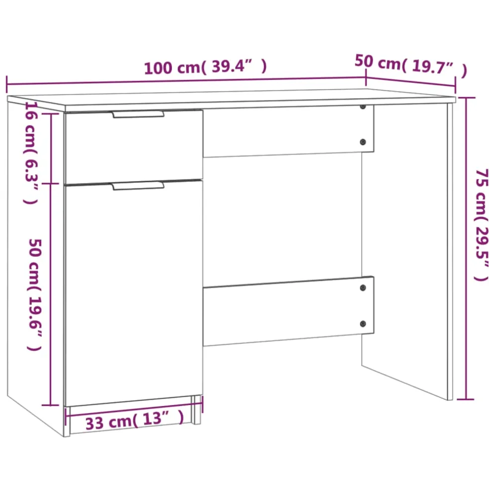 vidaXL Bureau 100x50x75 cm bewerkt hout sonoma eikenkleurig