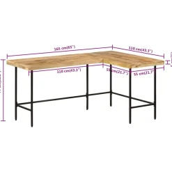 vidaXL Bureau 165x110x77 cm massief mangohout en ijzer