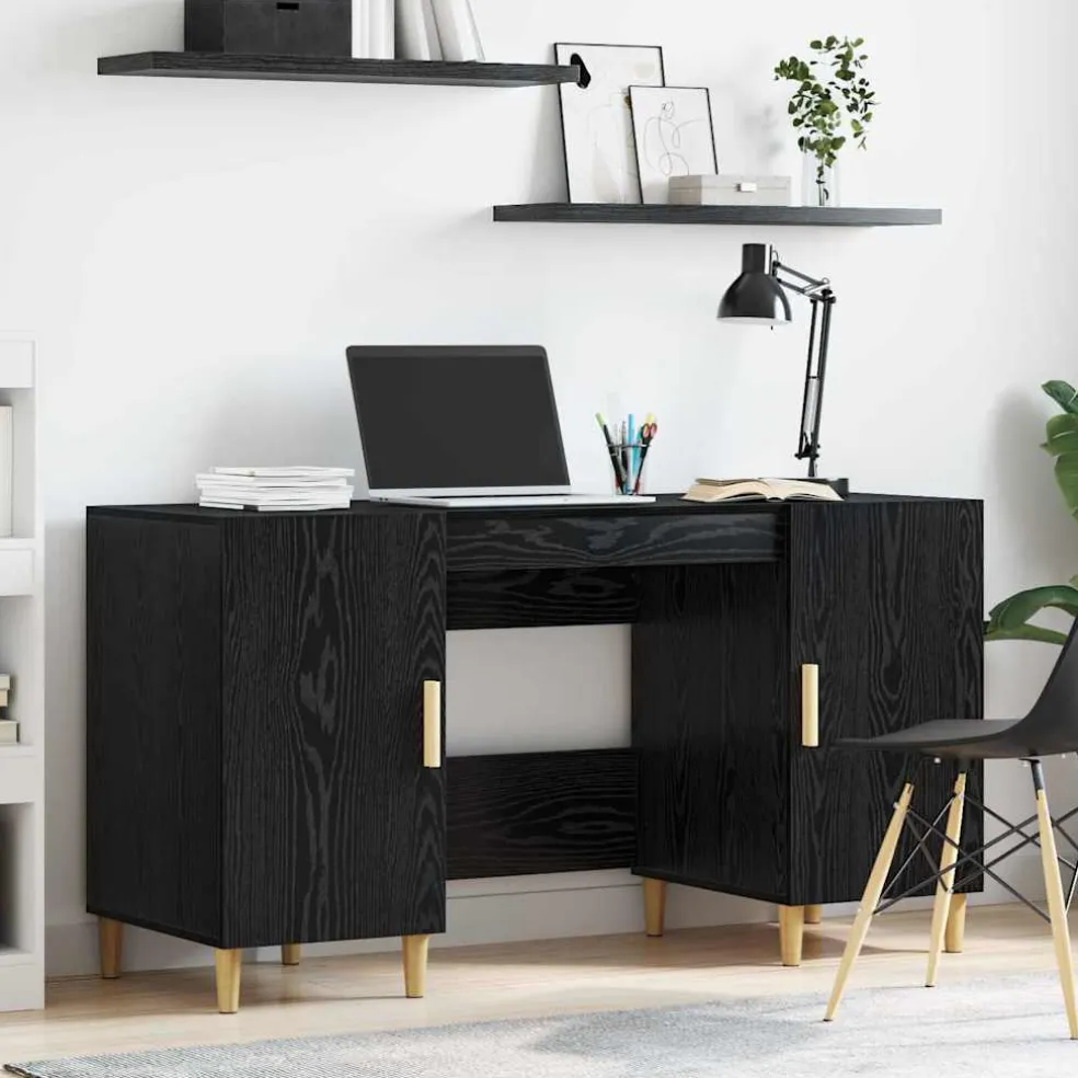 vidaXL Bureau Zwart Eiken Bewerkt hout 140 x 50 x 75 cm