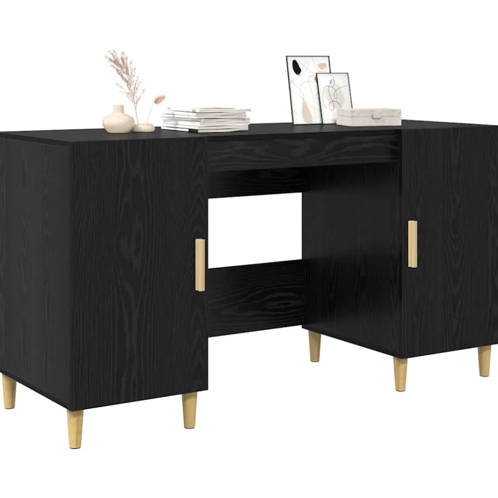 vidaXL Bureau Zwart Eiken Bewerkt hout 140 x 50 x 75 cm