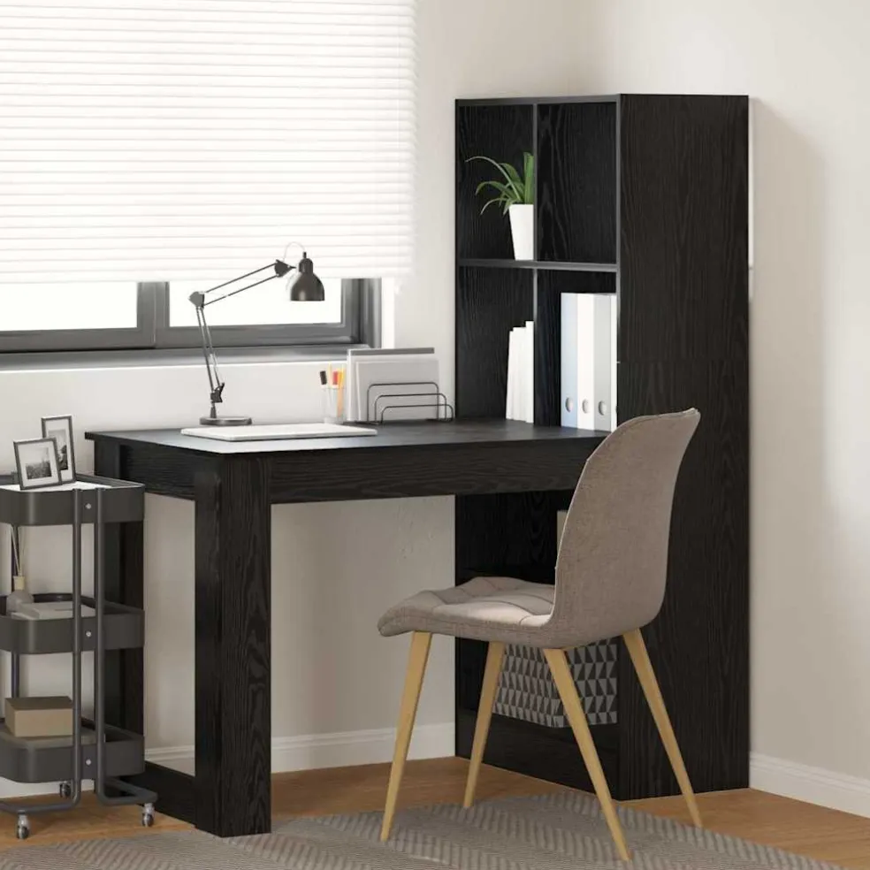 vidaXL Bureau Zwart Eiken Bewerkt hout 122 x 67 x 145 cm