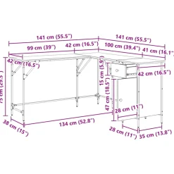 vidaXL Bureau Zwart Eiken Bewerkt hout 141 x 141 x 75 cm