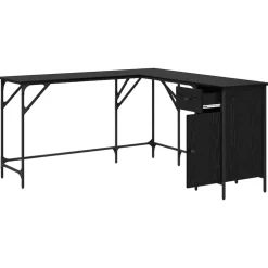 vidaXL Bureau Zwart Eiken Bewerkt hout 141 x 141 x 75 cm