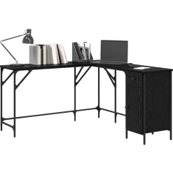 vidaXL Bureau Zwart Eiken Bewerkt hout 141 x 141 x 75 cm