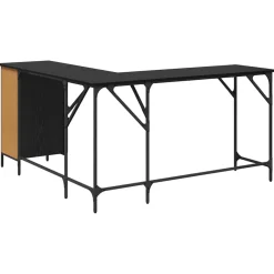 vidaXL Bureau Zwart Eiken Bewerkt hout 141 x 141 x 75 cm