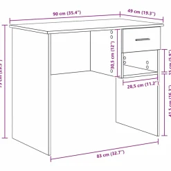 vidaXL Bureau Zwart Eiken 90 x 49 x 75 cm Bewerkt hout
