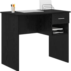 vidaXL Bureau Zwart Eiken 90 x 49 x 75 cm Bewerkt hout