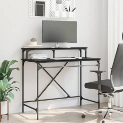 vidaXL Bureau Zwart Eiken 100 x 50 x 90 cm Bewerkt hout