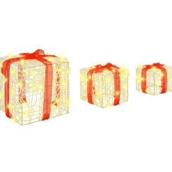 vidaXL Cadeau Doos 3 st 60 LED's Warmwit 20 x 20 x 20 cm Acryl