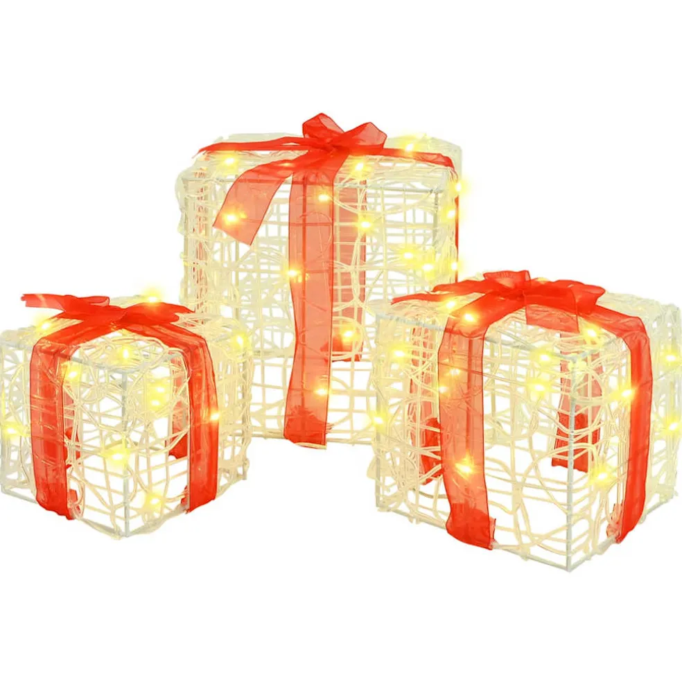 vidaXL Cadeau Doos 3 st 60 LED's Warmwit 20 x 20 x 20 cm Acryl