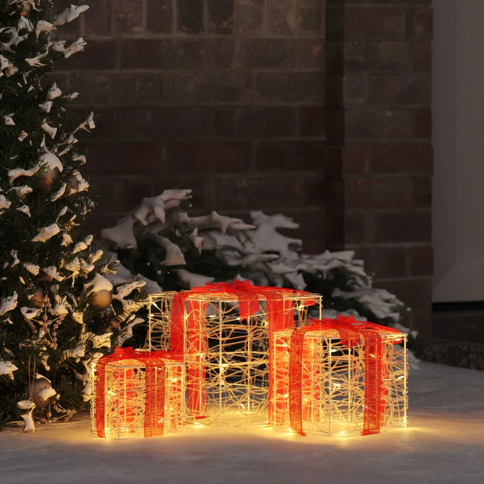 vidaXL Cadeau Doos 3 st 60 LED's Warmwit 20 x 20 x 20 cm Acryl