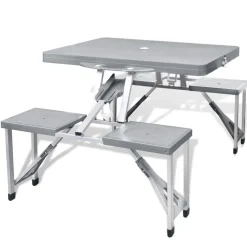 vidaXL Campingset inklapbaar lichtgewicht 120x60 cm aluminium grijs