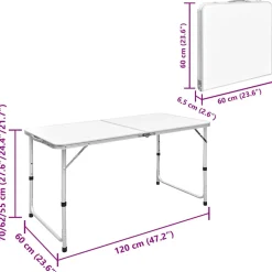vidaXL Campingtafel inklapbaar en verstelbaar 120x60 cm aluminium