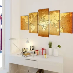 vidaXL Canvas muurdruk print set wereldkaart 100 x 50 cm