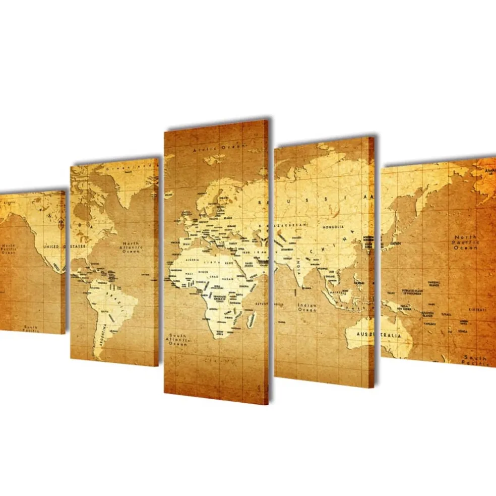 vidaXL Canvas muurdruk print set wereldkaart 100 x 50 cm