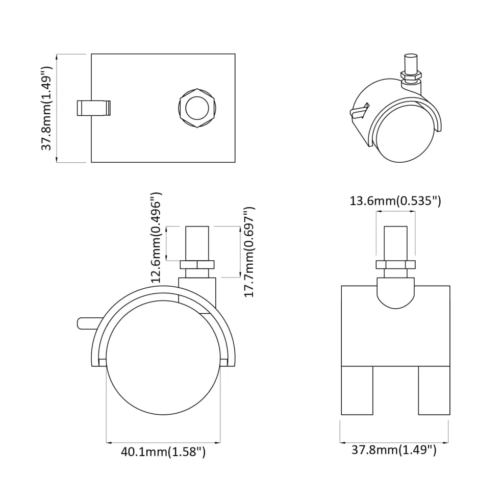 vidaXL Caster 2 st Zwart en Zilver 40,1 x 40,1 x 37,8 mm Ijzer en PP