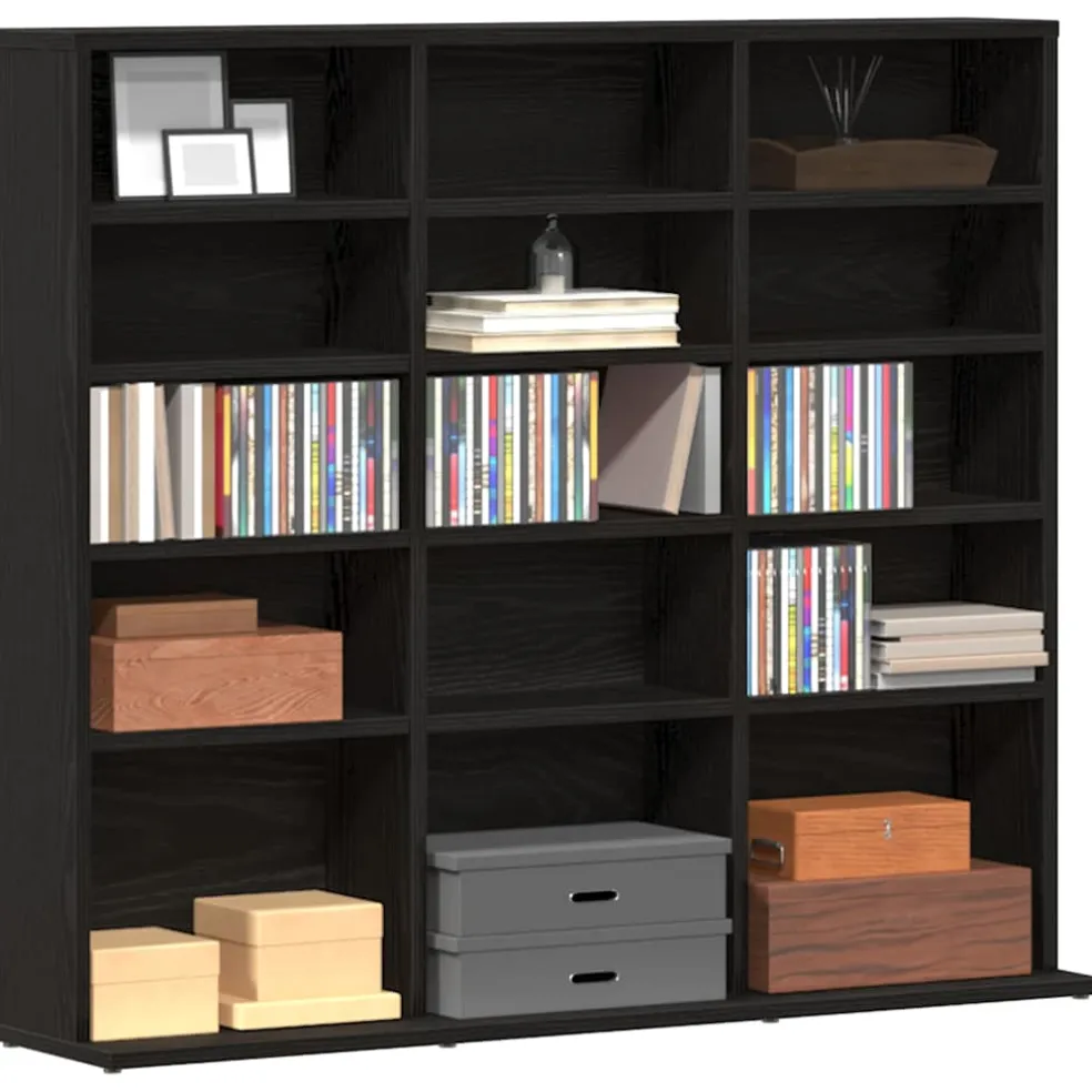 vidaXL CD-kast 100x23x89,5 cm bewerkt hout zwart eikenkleurig