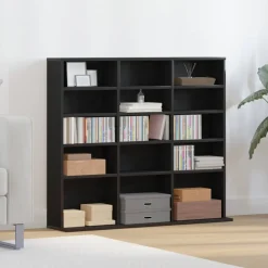 vidaXL CD-kast 100x23x89,5 cm bewerkt hout zwart eikenkleurig