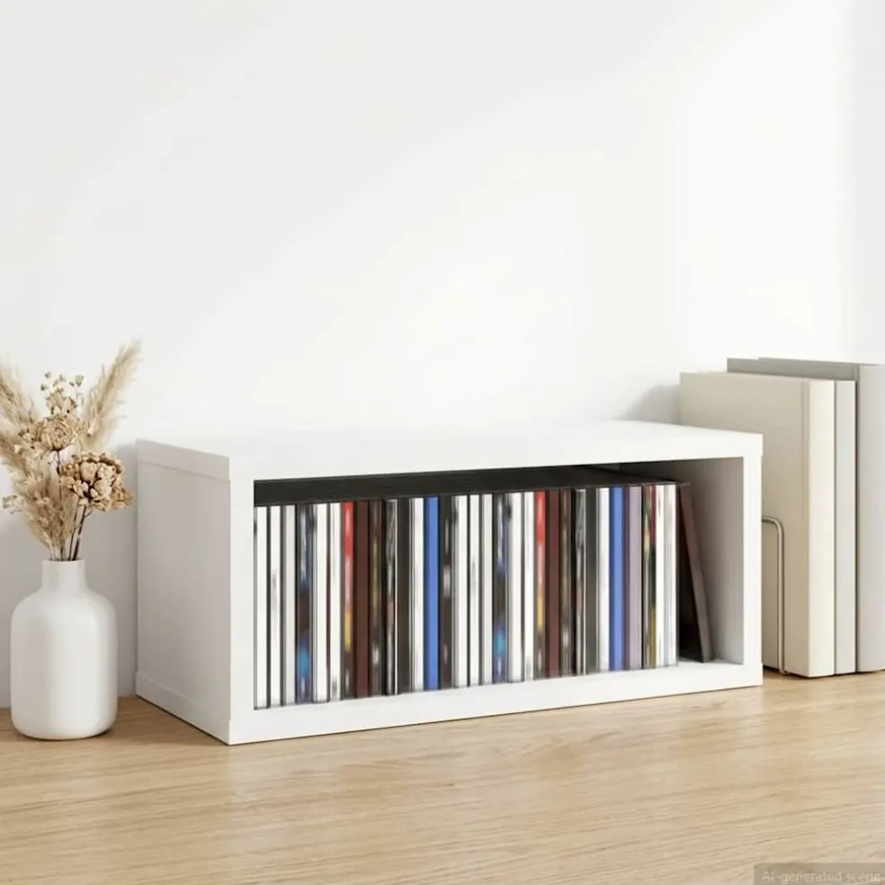 vidaXL CD Opbergrek Wit 40 x 17 x 17 cm Bewerkt hout