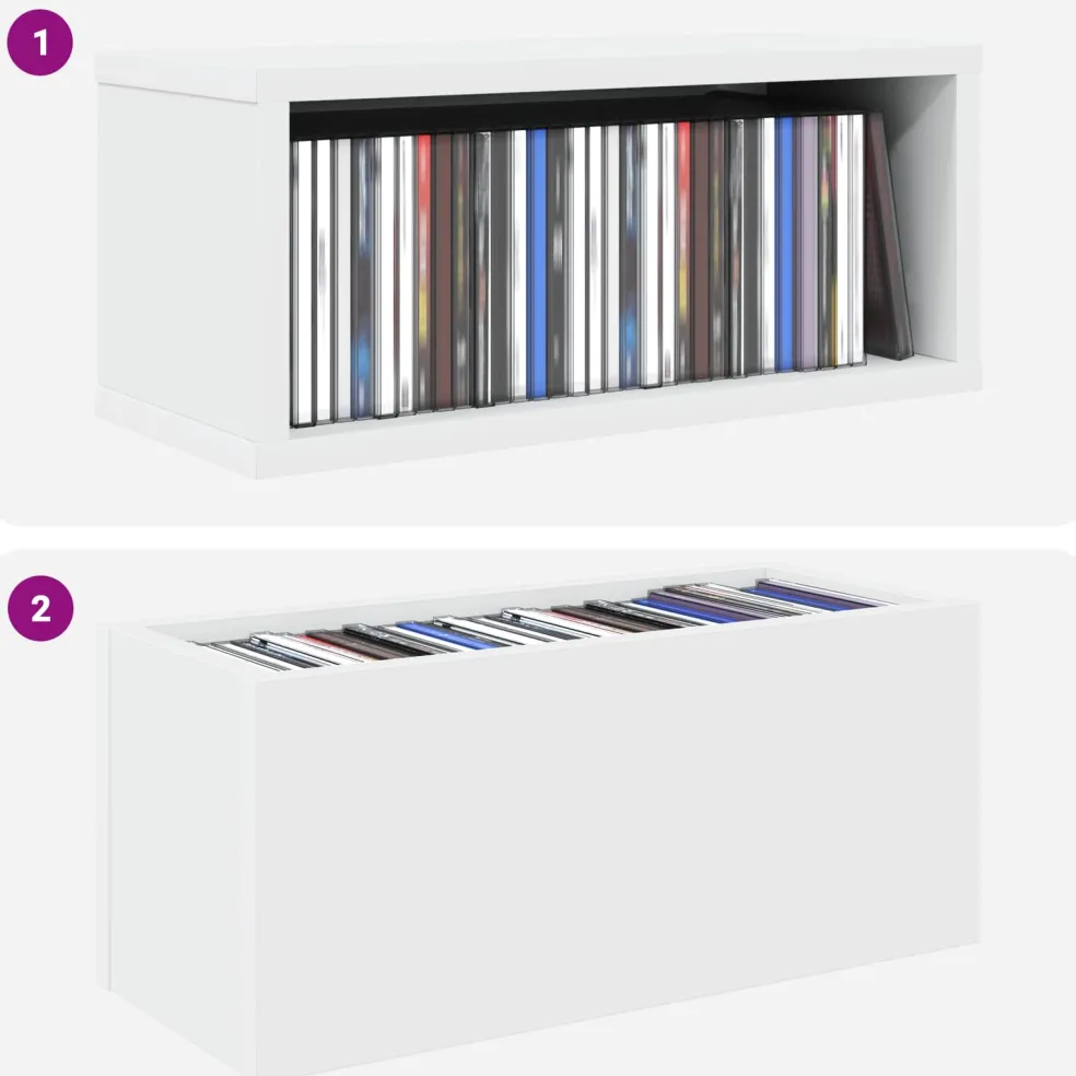 vidaXL CD Opbergrek Wit 40 x 17 x 17 cm Bewerkt hout