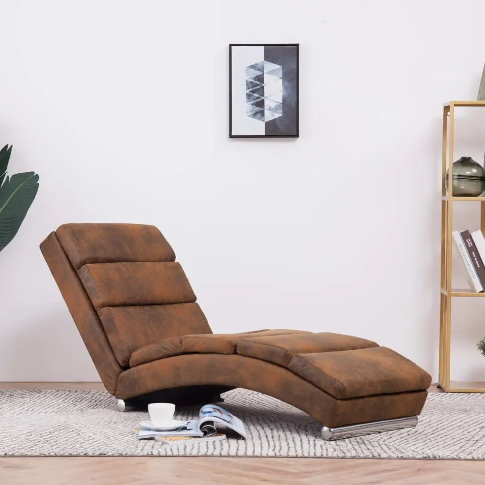 vidaXL Chaise longue kunstsuède bruin