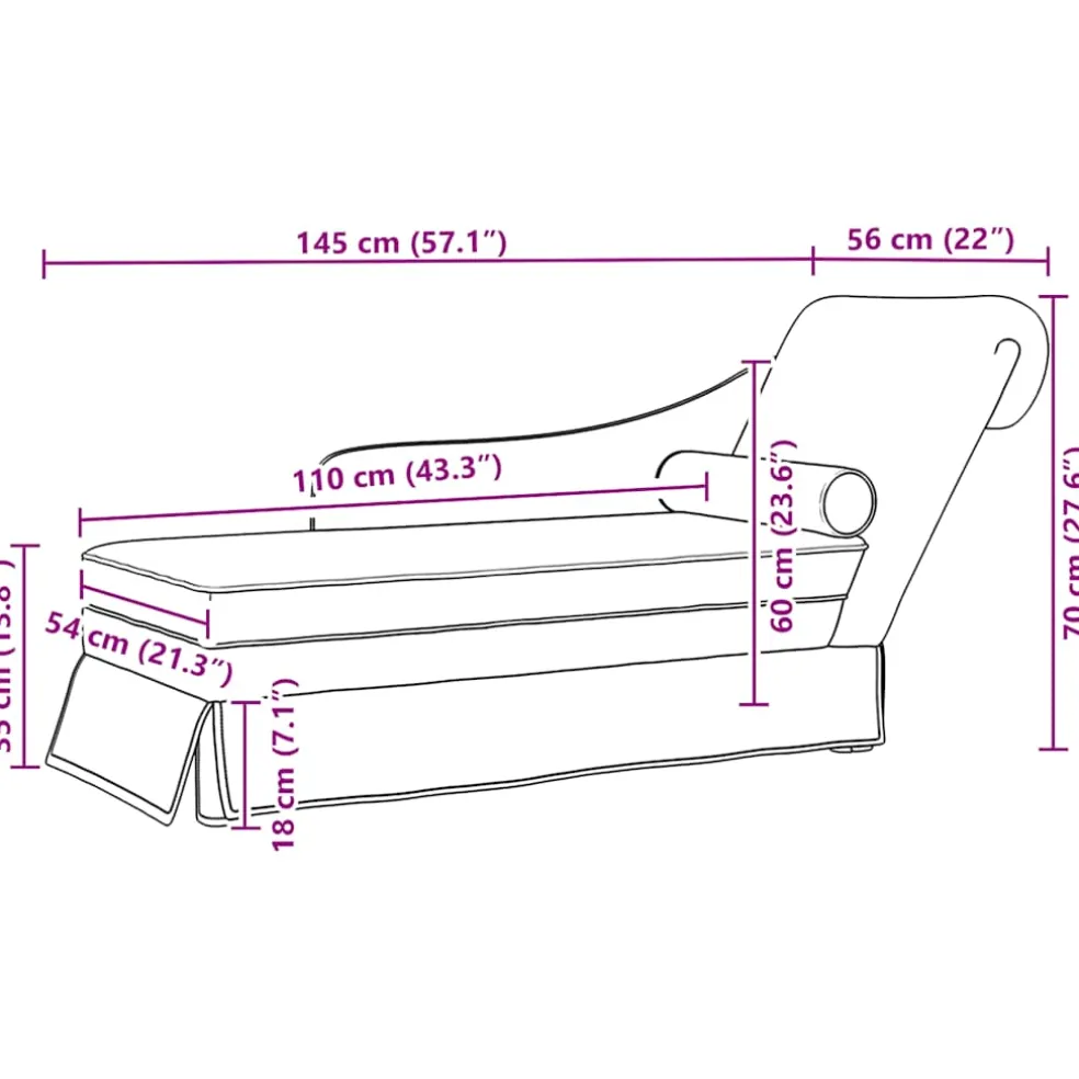 vidaXL Chaise longue met bolster en rechterarmleuning fluweel zwart