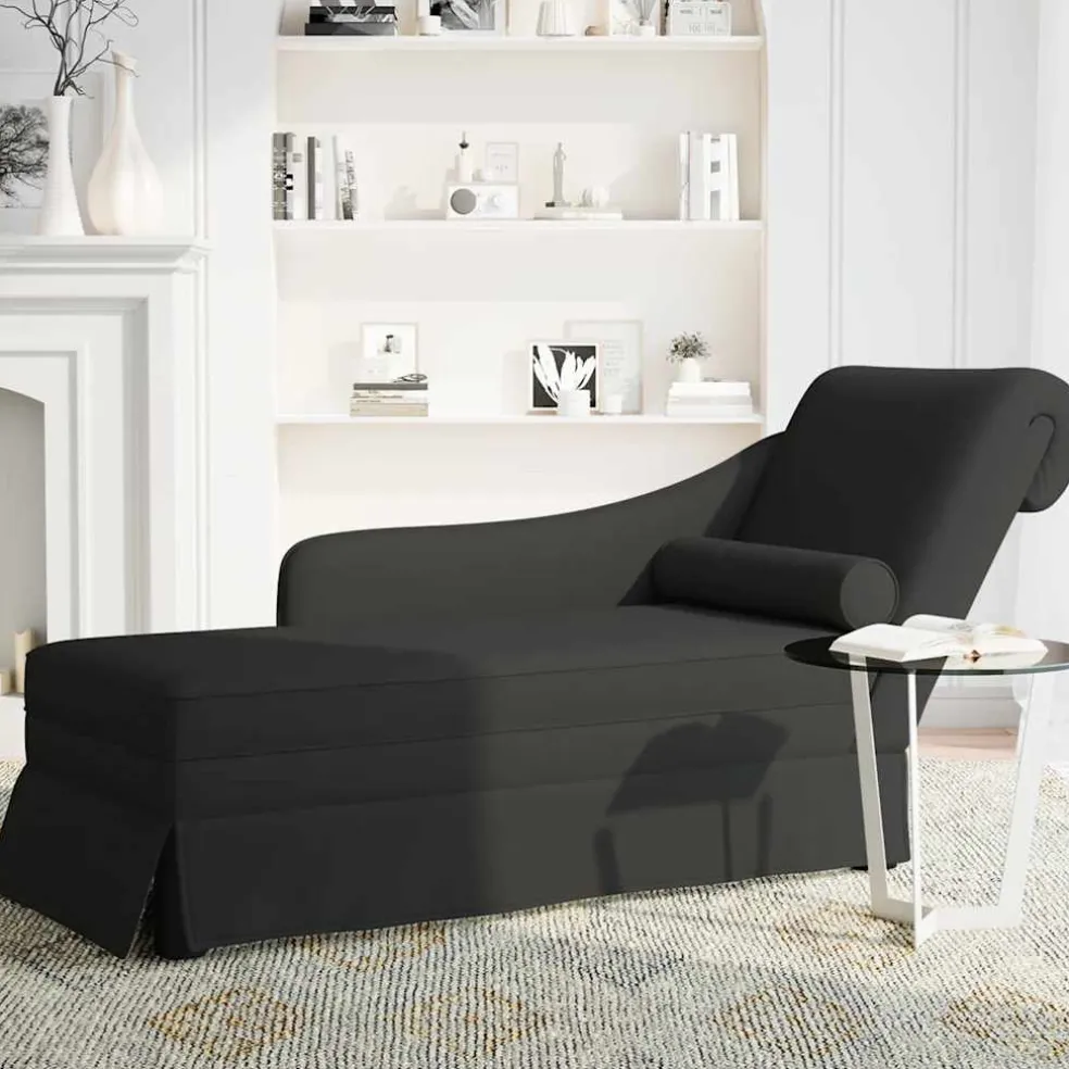 vidaXL Chaise longue met bolster en rechterarmleuning fluweel zwart