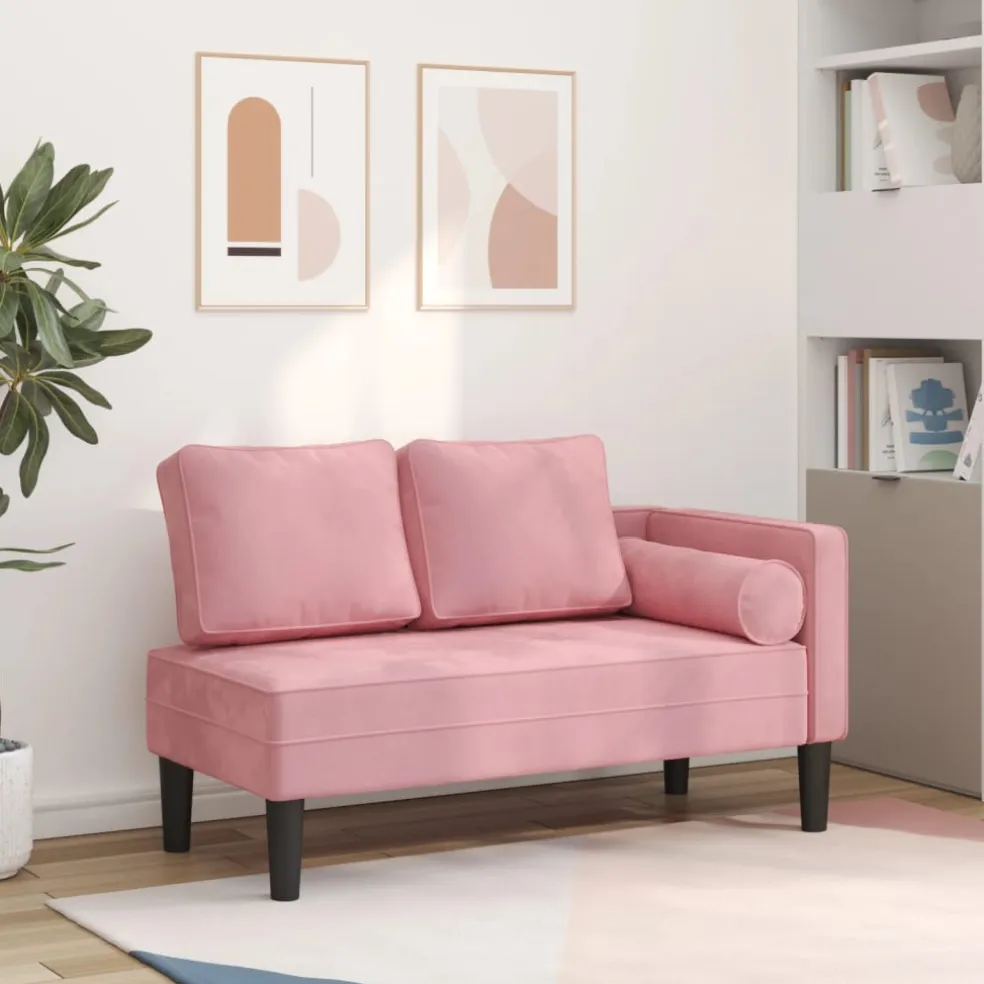 vidaXL Chaise longue met kussens fluweel roze