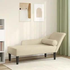 vidaXL Chaise longue met kussens stof crèmekleurig