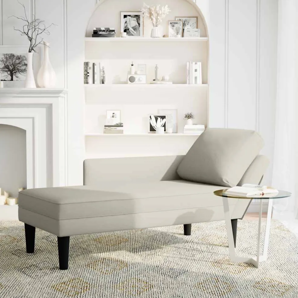vidaXL Chaise longue met kussens fluweel crèmekleurig
