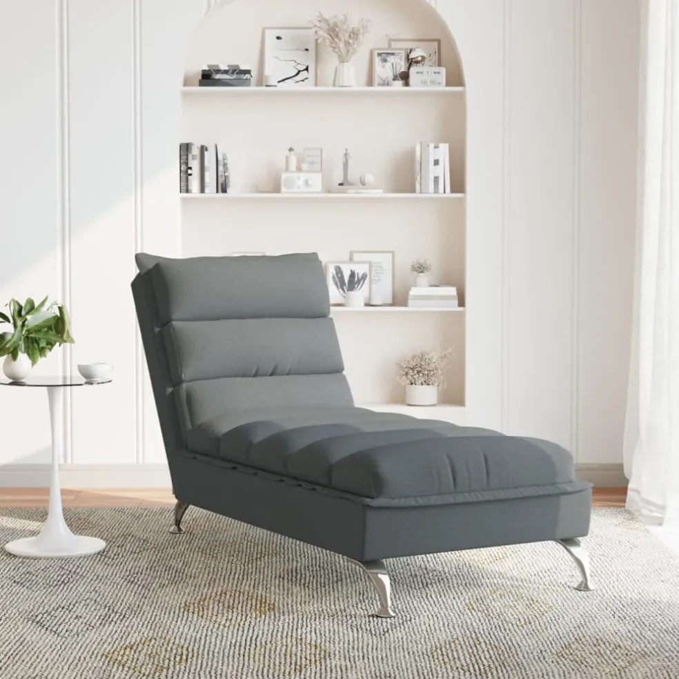vidaXL Chaise longue met kussens stof donkergrijs