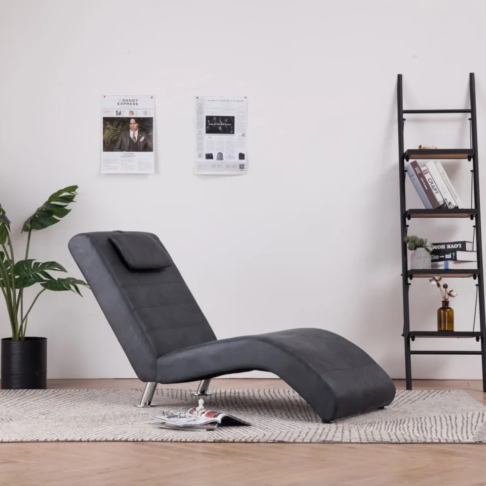 vidaXL Chaise longue met kussen kunstsuède grijs
