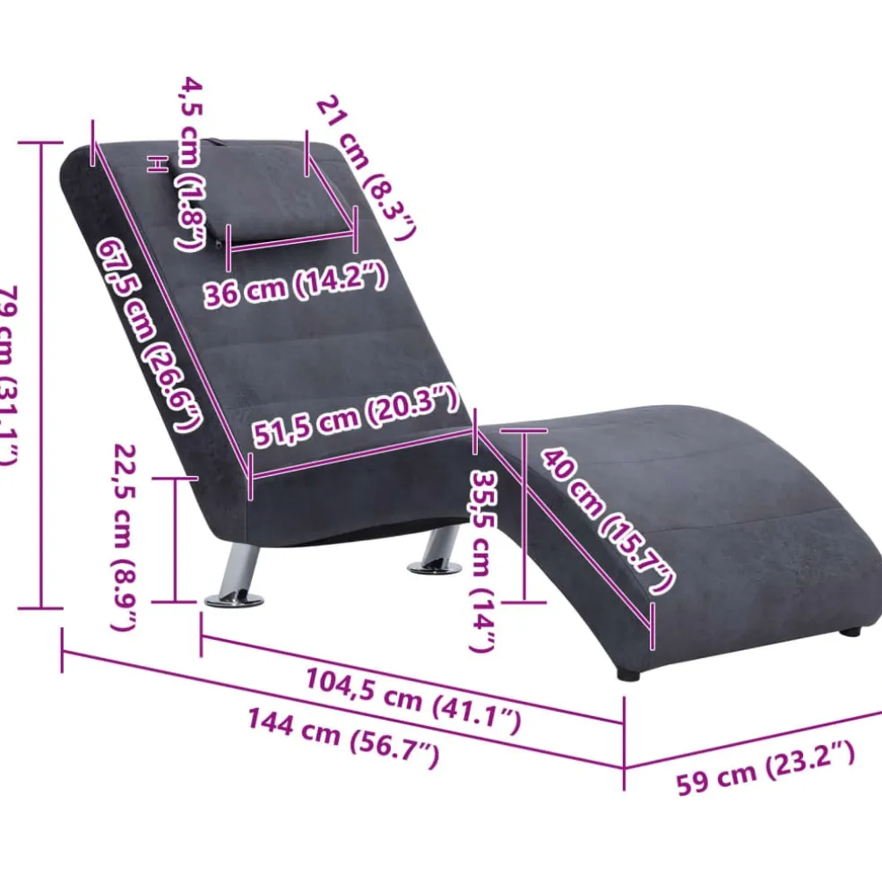 vidaXL Chaise longue met kussen kunstsuède grijs