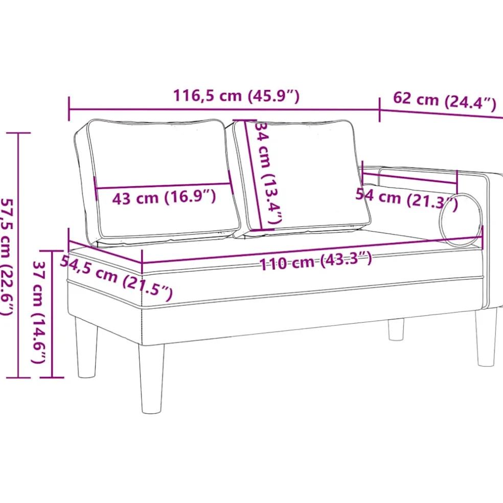 vidaXL Chaise longue met kussens stof lichtgrijs