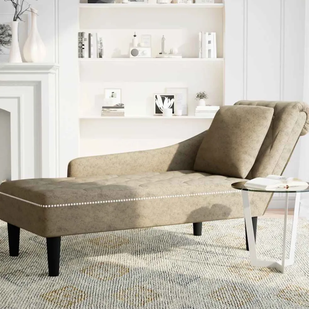 vidaXL Chaise longue met kussen&rechterarmleuning kunstleer lichtgrijs