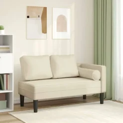 vidaXL Chaise longue met kussens kunstleer crème
