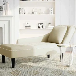 vidaXL Chaise longue met kussen&rechterarmleuning fluweel crèmekleurig