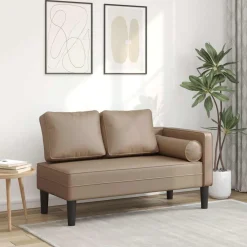 vidaXL Chaise longue met kussens stof bruin