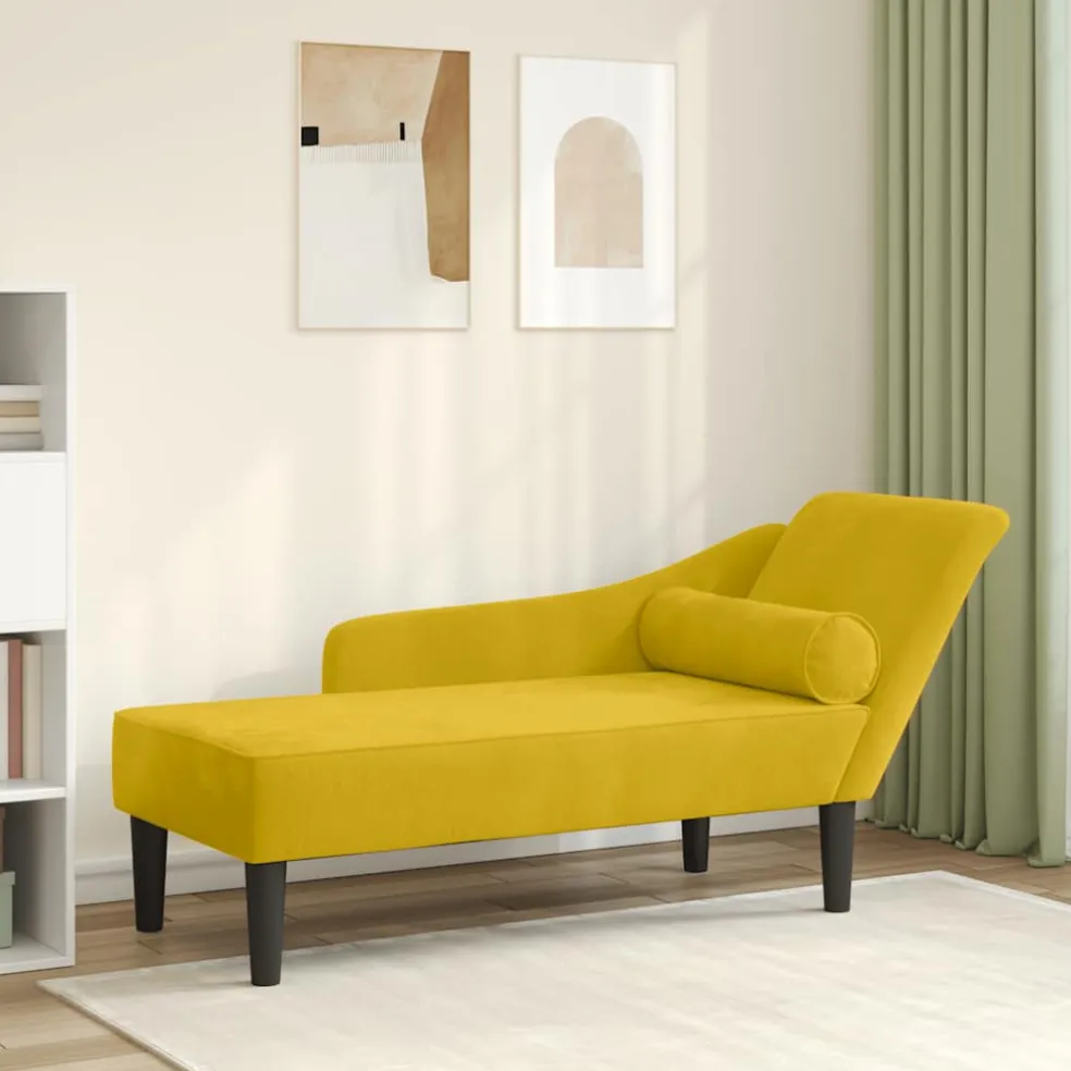 vidaXL Chaise longue met kussens stof zwart