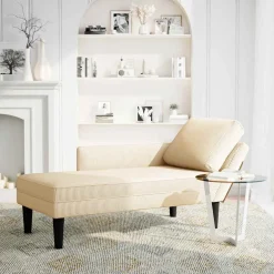 vidaXL Chaise longue met kussen corduroy stof crèmekleurig