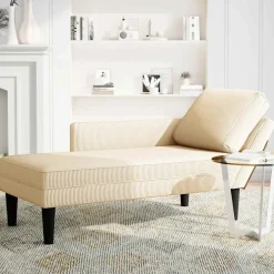 vidaXL Chaise longue met kussen corduroy stof crèmekleurig