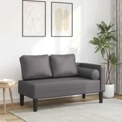 vidaXL Chaise longue met kussens kunstleer grijs