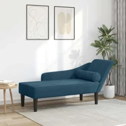 vidaXL Chaise longue met kussens fluweel blauw