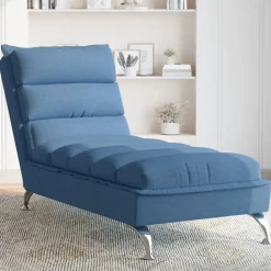vidaXL Chaise longue met kussens stof blauw